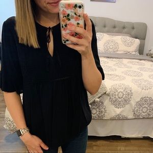 Old Navy size S. Black pin-tuck blouse tie at neck